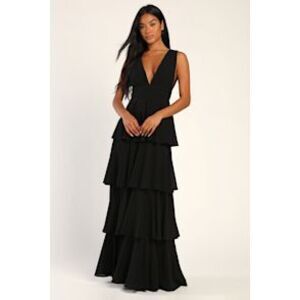 Lulu's Black Tiered V-Neck Maxi Dress